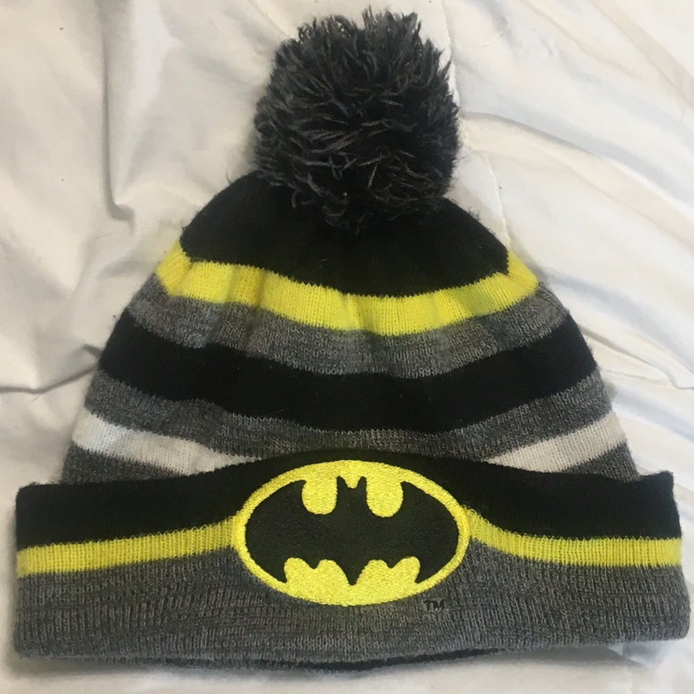 Batman Striped Beanie Hat - Black, Grey, and Yellow